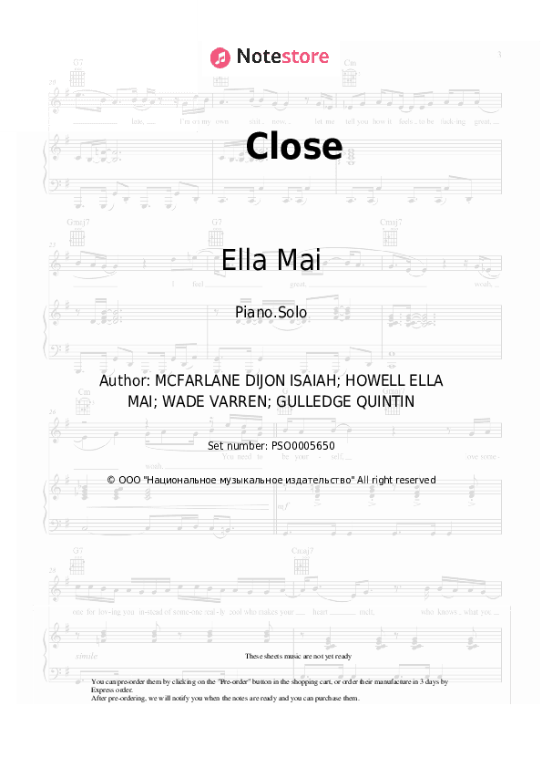 Close - Ella Mai Piano Sheet Music - Piano.Solo
