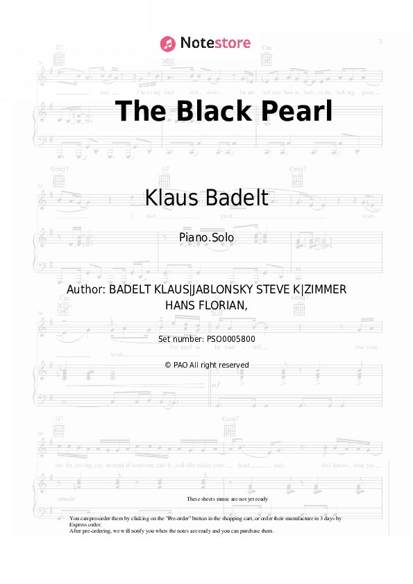 The Black Pearl - Klaus Badelt Piano Sheet Music - Piano.Solo