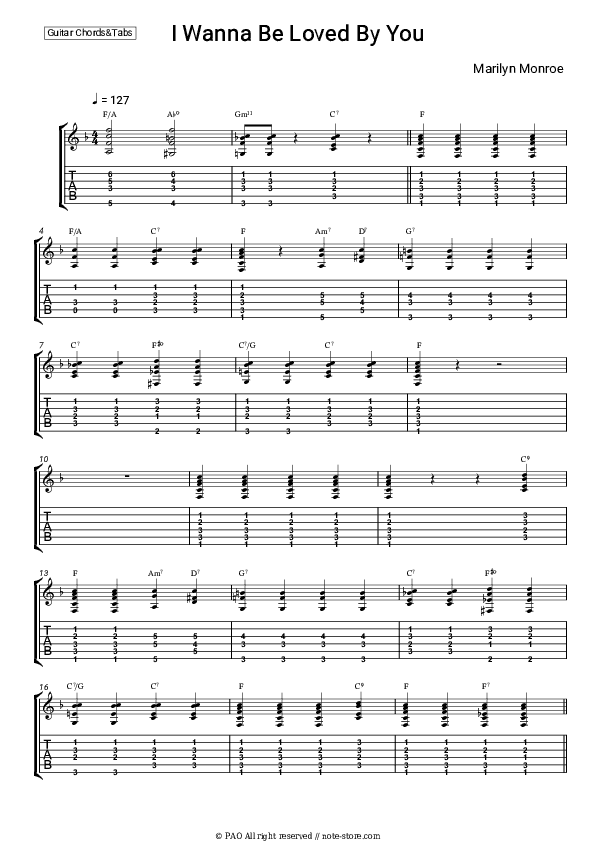 I Wanna Be Loved By You - Marilyn Monroe Chords - Guitar.Chords