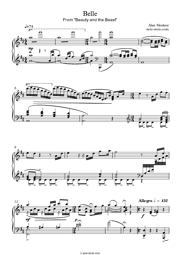 Belle - Alan Menken Piano Sheet Music Easy - Piano.Easy