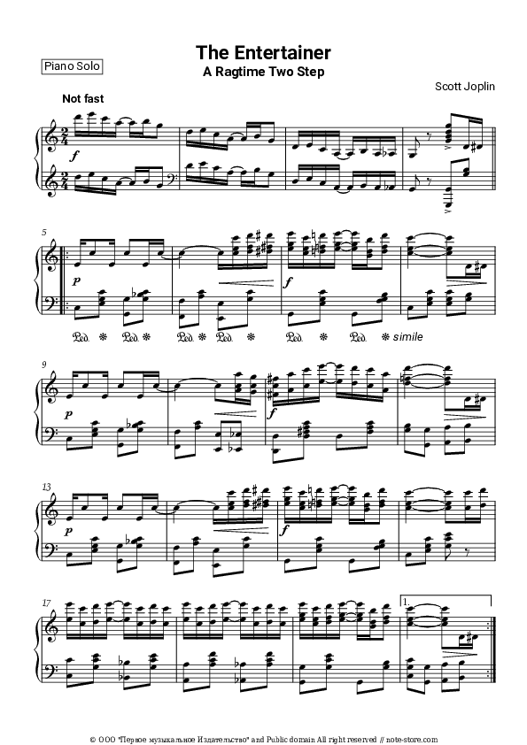 The Entertainer (A Ragtime Two Step) - Scott Joplin Piano Sheet Music - Piano.Solo