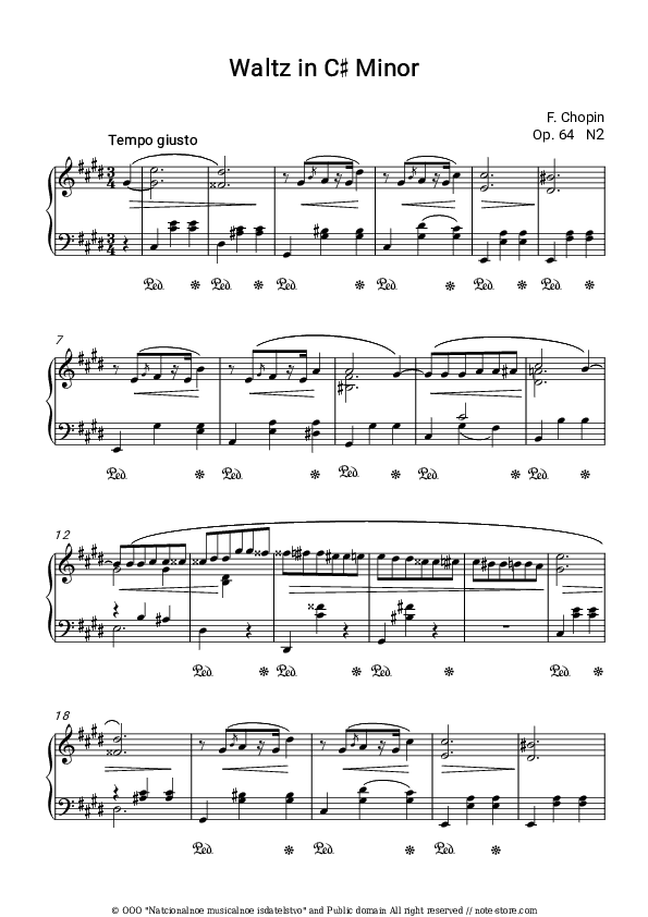 Waltz No 7 in c sharp minor, Op. 64 No 2 - Frederic Chopin Piano Sheet Music Easy - Piano.Easy