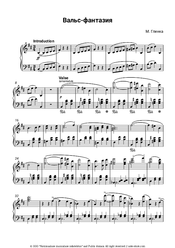Waltz-Fantasia - Mikhail Glinka Piano Sheet Music - Piano.Solo
