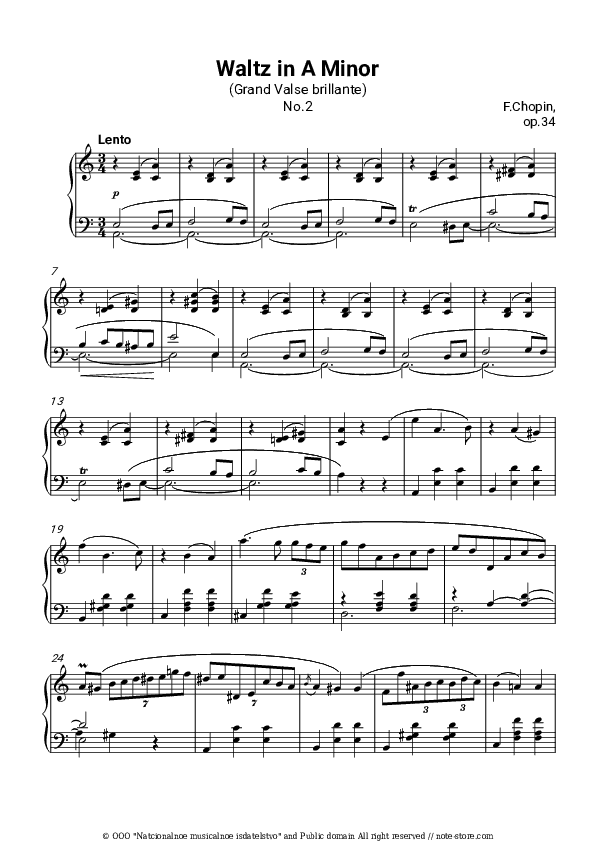 Waltz in A minor, Op. 34 No. 2 - Frederic Chopin Piano Sheet Music - Piano.Solo