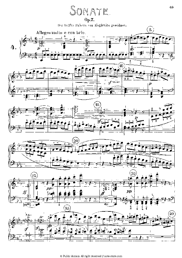 Piano Sonata No. 4, in E♭ major, Op. 7 - Ludwig van Beethoven Piano Sheet Music - Piano.Solo