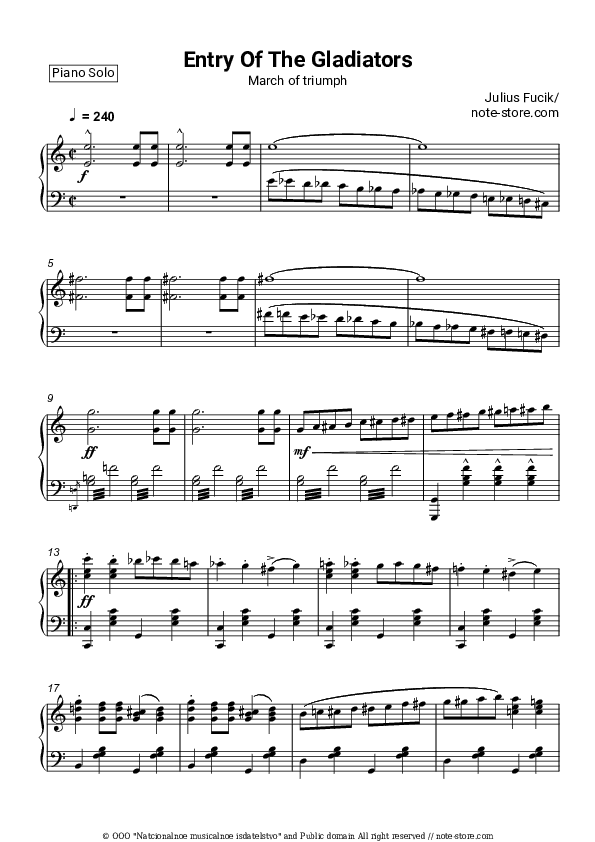 Entry of the Gladiators - Julius Fučík Piano Sheet Music - Piano.Solo