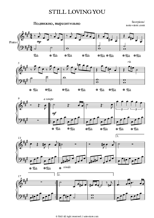 Still Loving You - Scorpions Piano Sheet Music Easy - Piano.Easy