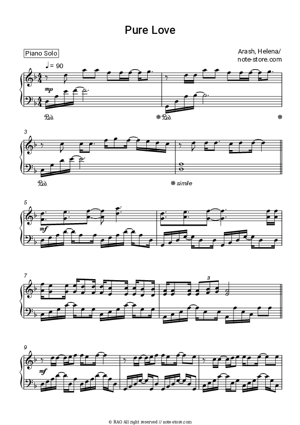 Pure Love - Arash, Helena Piano Sheet Music - Piano.Solo