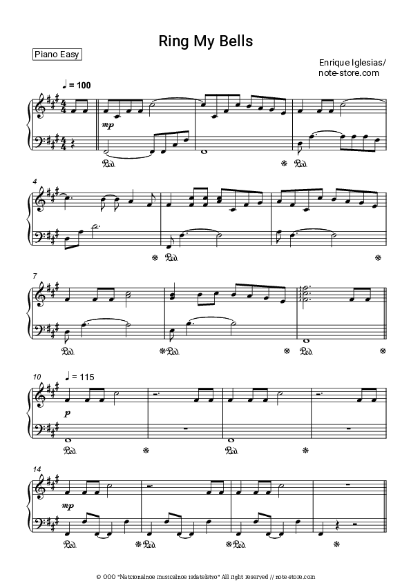 Ring my bells - Enrique Iglesias Piano Sheet Music Easy - Piano.Easy