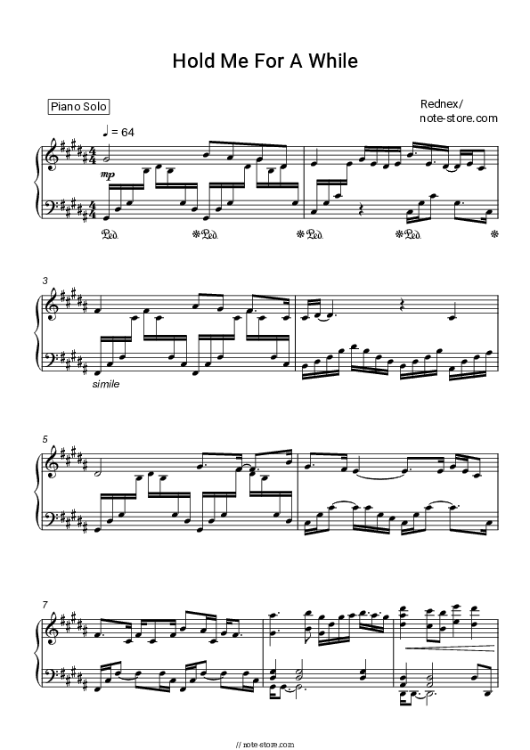 Hold Me For A While - Rednex Piano Sheet Music - Piano.Solo