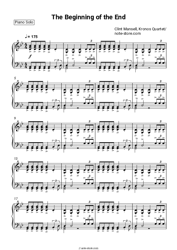 The Beginning of the End - Clint Mansell, Kronos Quartet Piano Sheet Music - Piano.Solo