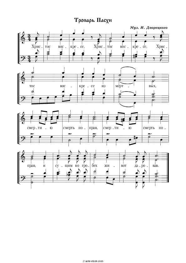 Христос Воскресе из мертвых Муз. И. Дворецкого - Church music Piano Sheet Music with the Voice part - Piano&Vocal