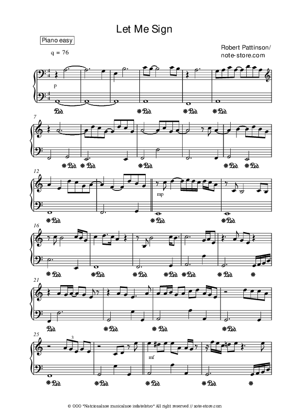 Let Me Sign - Robert Pattinson Piano Sheet Music Easy - Piano.Easy