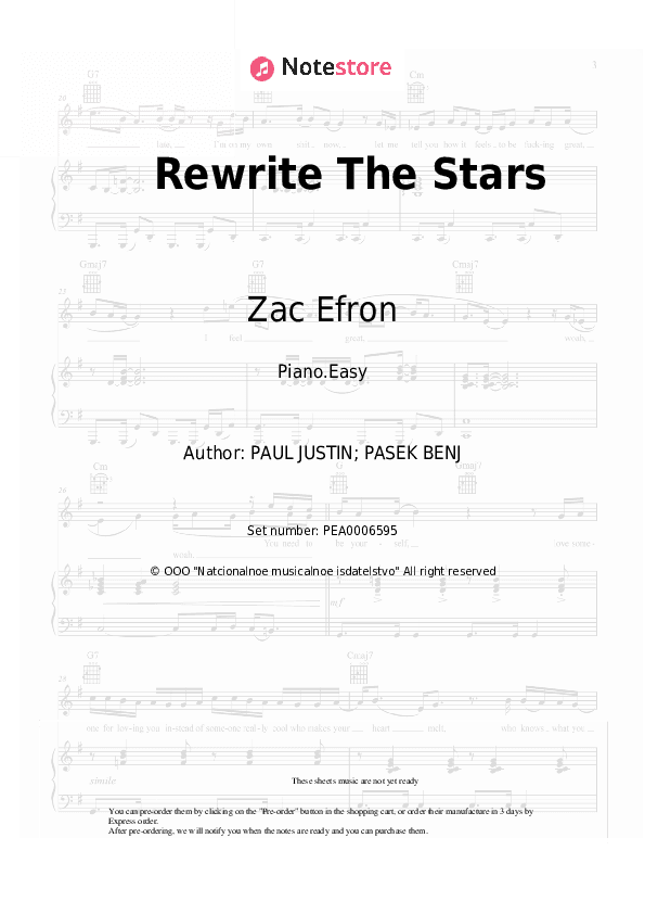 Rewrite The Stars - Zac Efron, Zendaya Piano Sheet Music Easy - Piano.Easy