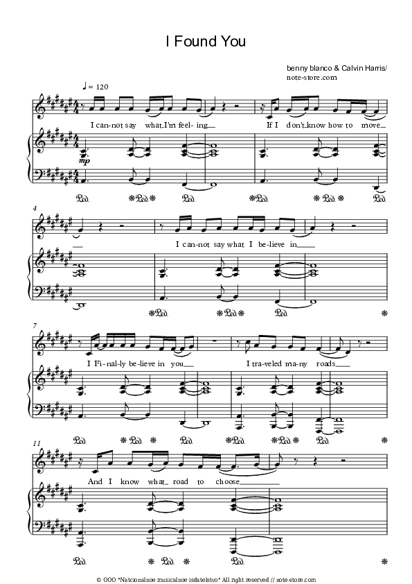 I Found You - Benny Blanco, Calvin Harris Piano Sheet Music with the Voice part - Piano&Vocal