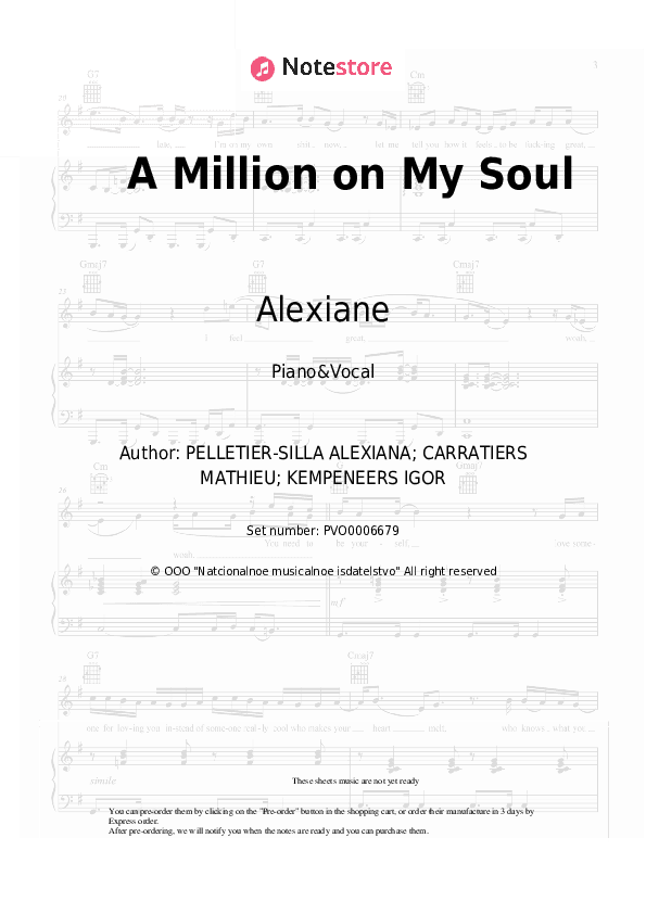 A Million on My Soul - Alexiane, Moses, EMR3YGUL Piano Sheet Music with the Voice part - Piano&Vocal