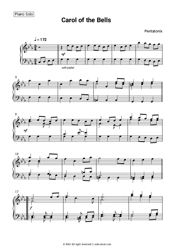 Carol of the Bells - Pentatonix Piano Sheet Music - Piano.Solo