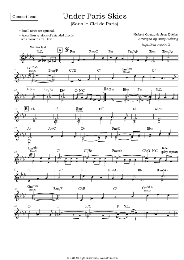 Sous le ciel de Paris - Hubert Giraud Chords - Guitar.Chords