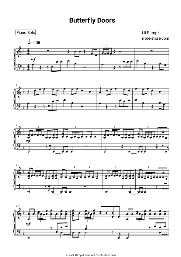 Butterfly Doors - Lil Pump Piano Sheet Music - Piano.Solo