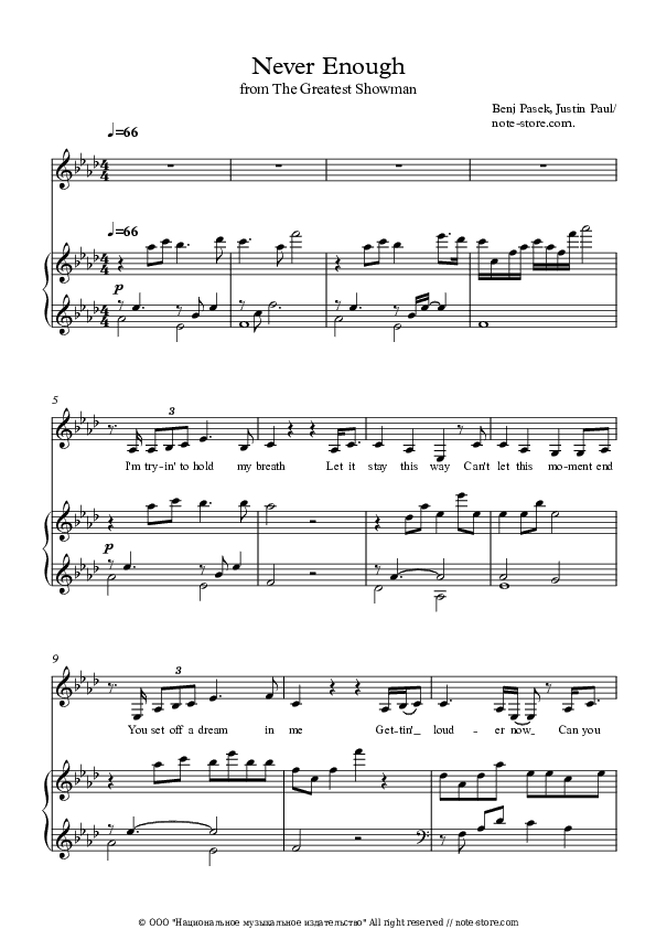 Never Enough - Loren Allred Piano Sheet Music with the Voice part - Piano&Vocal