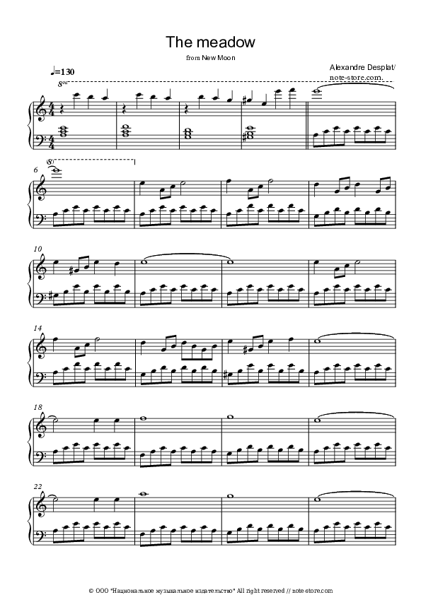 The Meadow (New Moon) - Alexandre Desplat Piano Sheet Music - Piano.Solo