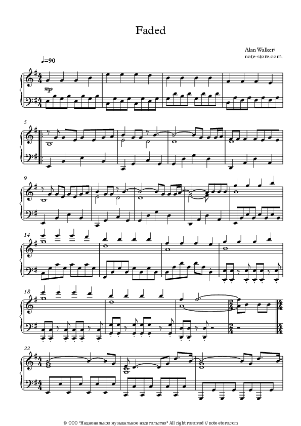 Faded - Alan Walker Piano Sheet Music Easy - Piano.Easy