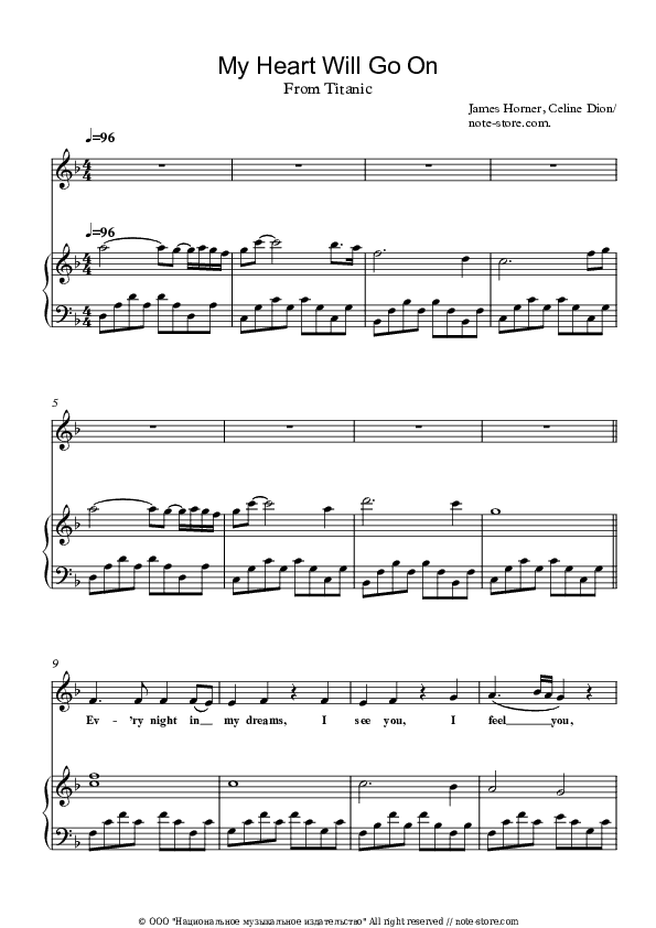 My Heart Will Go on - Celine Dion Piano Sheet Music Easy and Vocal - Piano&Vocal.Easy