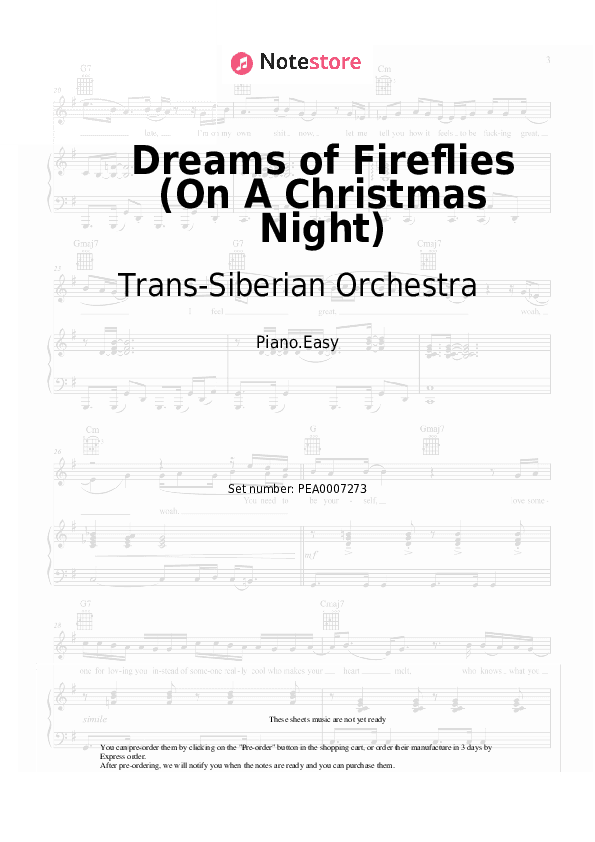Dreams of Fireflies (On A Christmas Night) - Trans-Siberian Orchestra Piano Sheet Music Easy - Piano.Easy