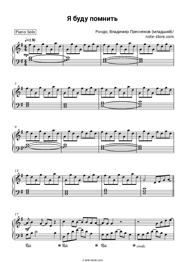 Я буду помнить - Rondo, Vladimir Presnyakov Jr. Piano Sheet Music - Piano.Solo