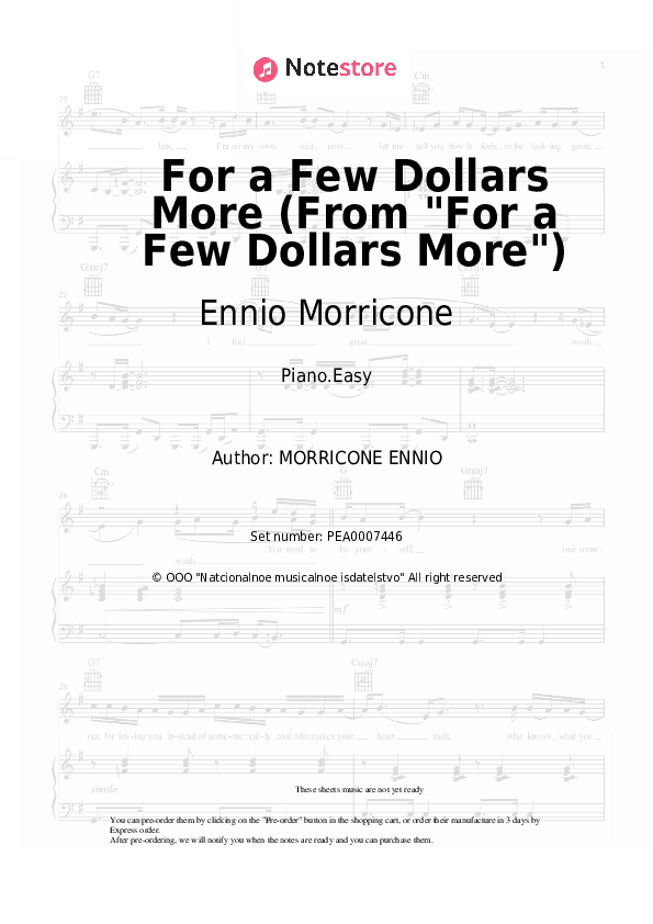 For a Few Dollars More (From For a Few Dollars More) - Ennio Morricone Piano Sheet Music Easy - Piano.Easy