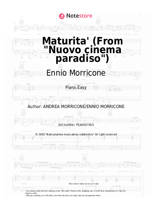 Maturita' (From Nuovo cinema paradiso) - Ennio Morricone Piano Sheet Music Easy - Piano.Easy