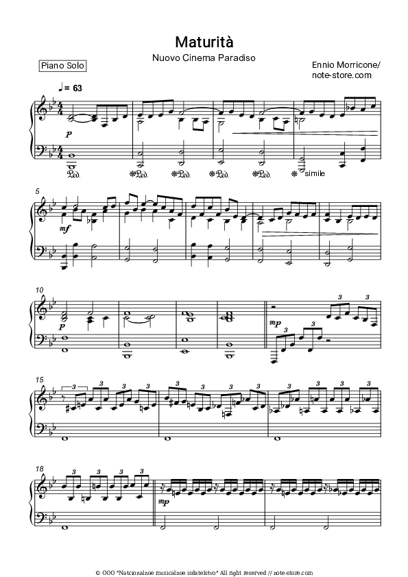 Maturita' (From Nuovo cinema paradiso) - Ennio Morricone Piano Sheet Music - Piano.Solo