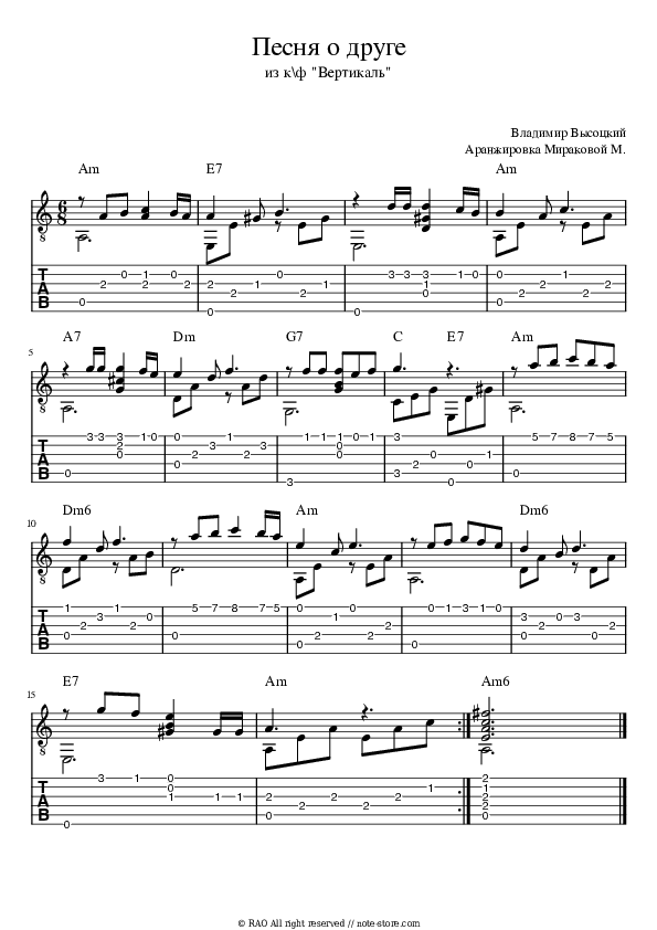 Песня о друге - Vladimir Vysotsky Tabs - Guitar.Tabs
