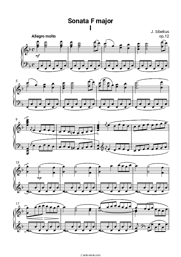 Piano Sonata in F Major, Op. 12 - Jean Sibelius Piano Sheet Music - Piano.Solo