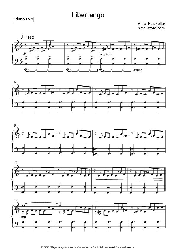 Libertango - Astor Piazzolla Piano Sheet Music - Piano.Solo