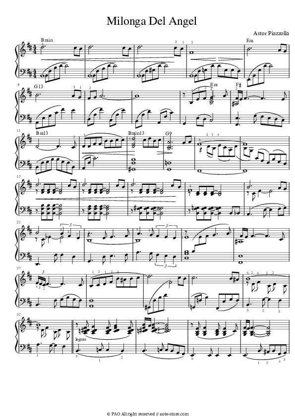 Milonga Del Angel - Astor Piazzolla Piano Sheet Music - Piano.Solo