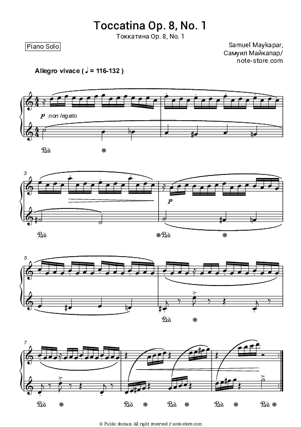 Toccatina Op. 8, No. 1 - Samuel Maykapar Piano Sheet Music - Piano.Solo