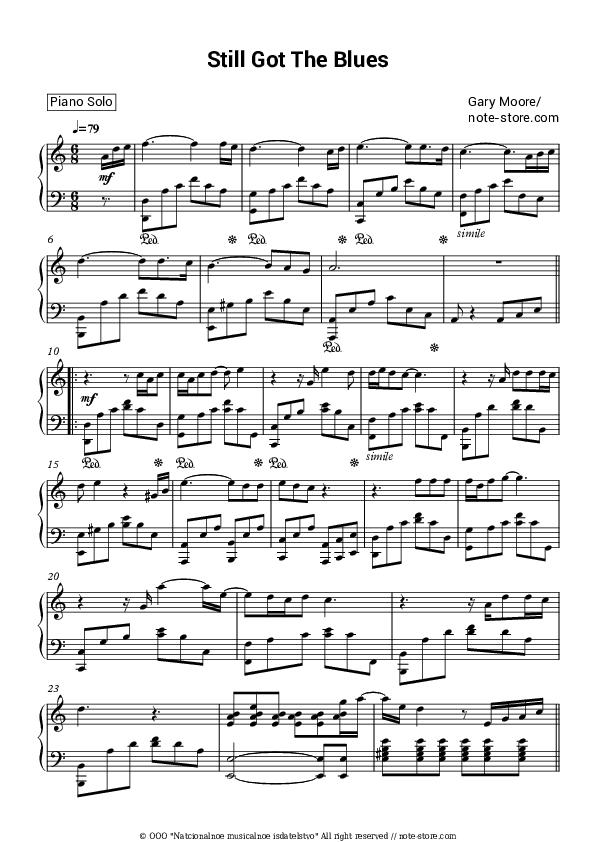 Still Got The Blues - Gary Moore Piano Sheet Music - Piano.Solo