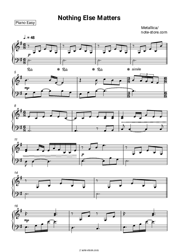 Nothing Else Matters - Metallica Piano Sheet Music Easy - Piano.Easy