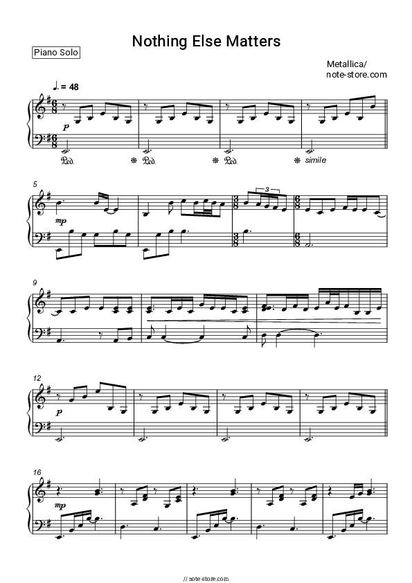 Nothing Else Matters - Metallica Piano Sheet Music - Piano.Solo