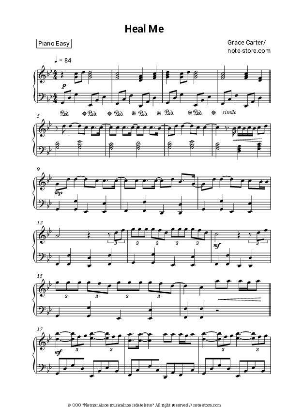 Heal Me - Grace Carter Piano Sheet Music Easy - Piano.Easy