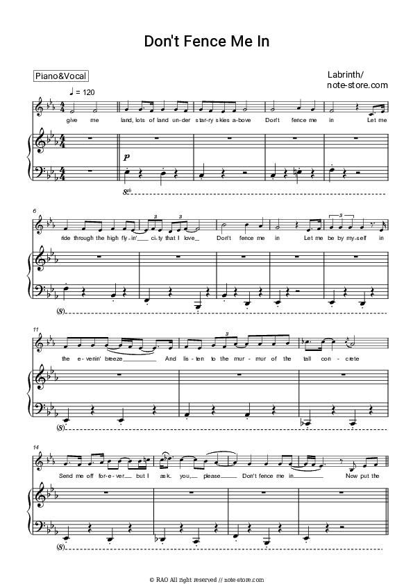 Don't Fence Me In - Labrinth Piano Sheet Music with the Voice part - Piano&Vocal