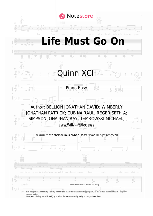 Life Must Go On - Quinn XCII Piano Sheet Music Easy - Piano.Easy