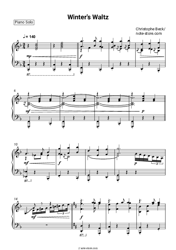 Winter's Waltz - Christophe Beck Piano Sheet Music - Piano.Solo