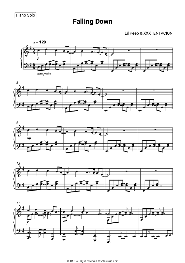 Falling Down - Lil Peep, XXXTentacion Piano Sheet Music - Piano.Solo