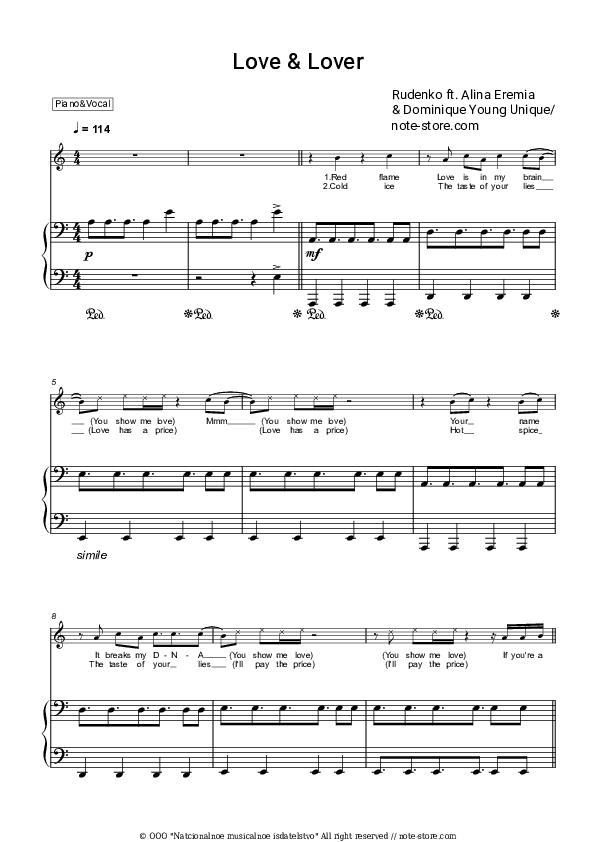 Love & Lover - Leonid Rudenko, Alina Eremia, Dominique Young Unique Piano Sheet Music with the Voice part - Piano&Vocal