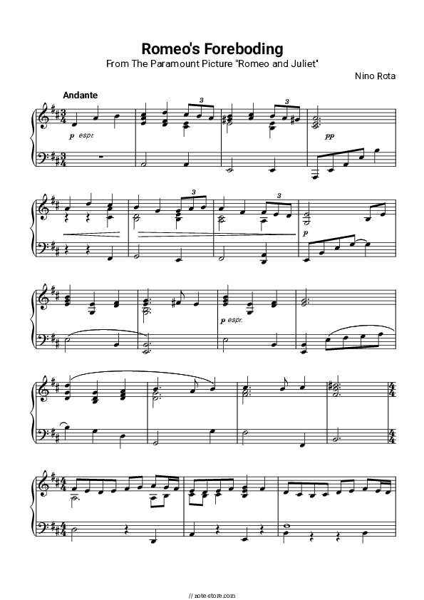 Romeo's Foreboding - Nino Rota Piano Sheet Music - Piano.Solo