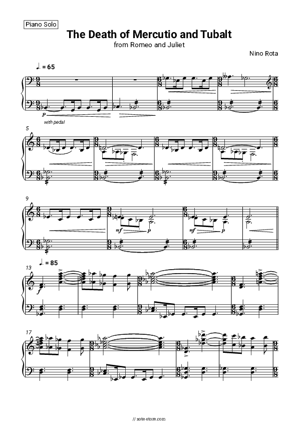 The Death of Mercutio and Tybalt - Nino Rota Piano Sheet Music - Piano.Solo