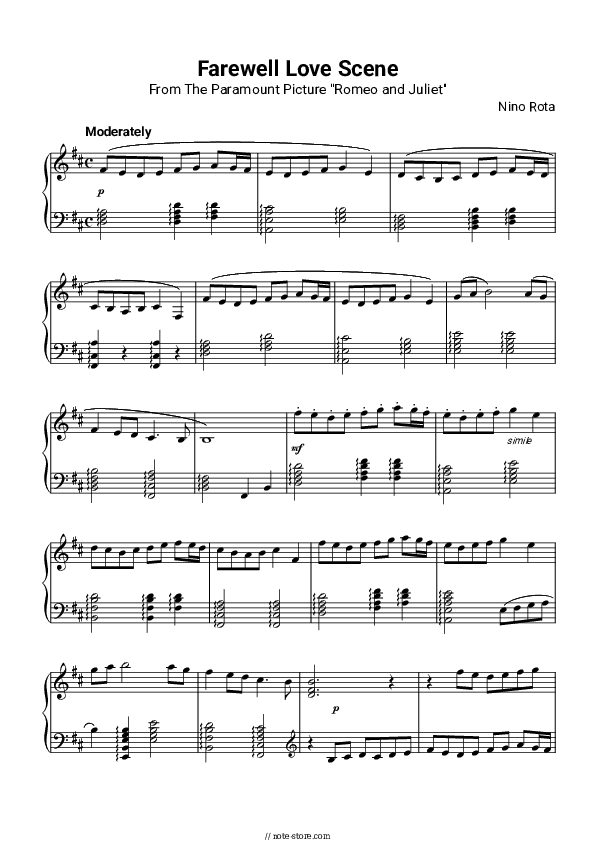 Farewell love scene - Nino Rota Piano Sheet Music - Piano.Solo