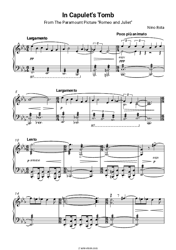 In Capulet's Tomb - Nino Rota Piano Sheet Music - Piano.Solo